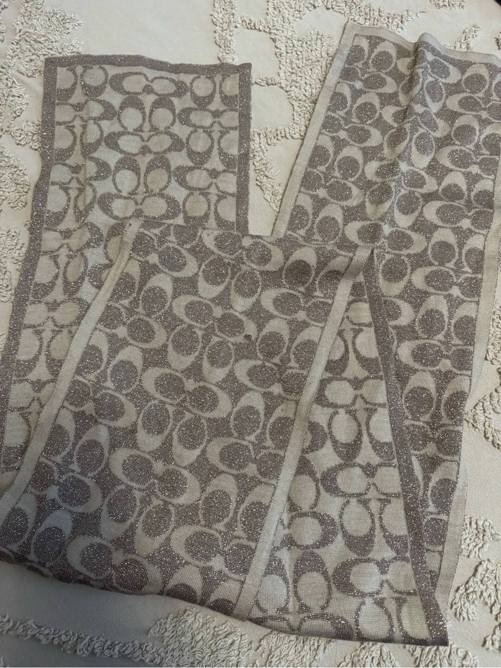 Coach Taupe Metallic Signature Gloves & Scarf Set